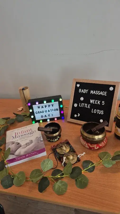 Baby massage course, week 5 graduation setup